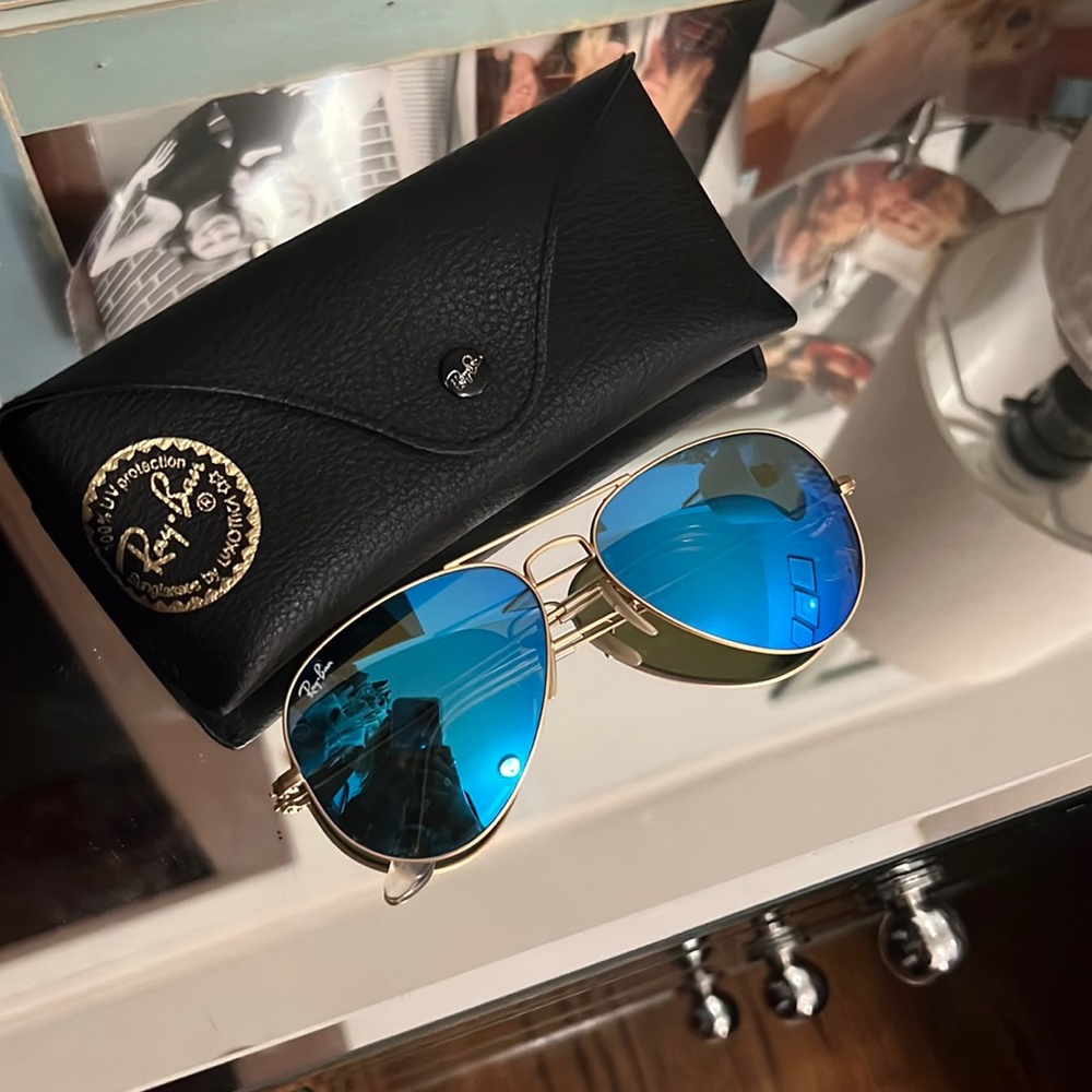 Ray Ban Small Flash Blue Aviators Gold Frames